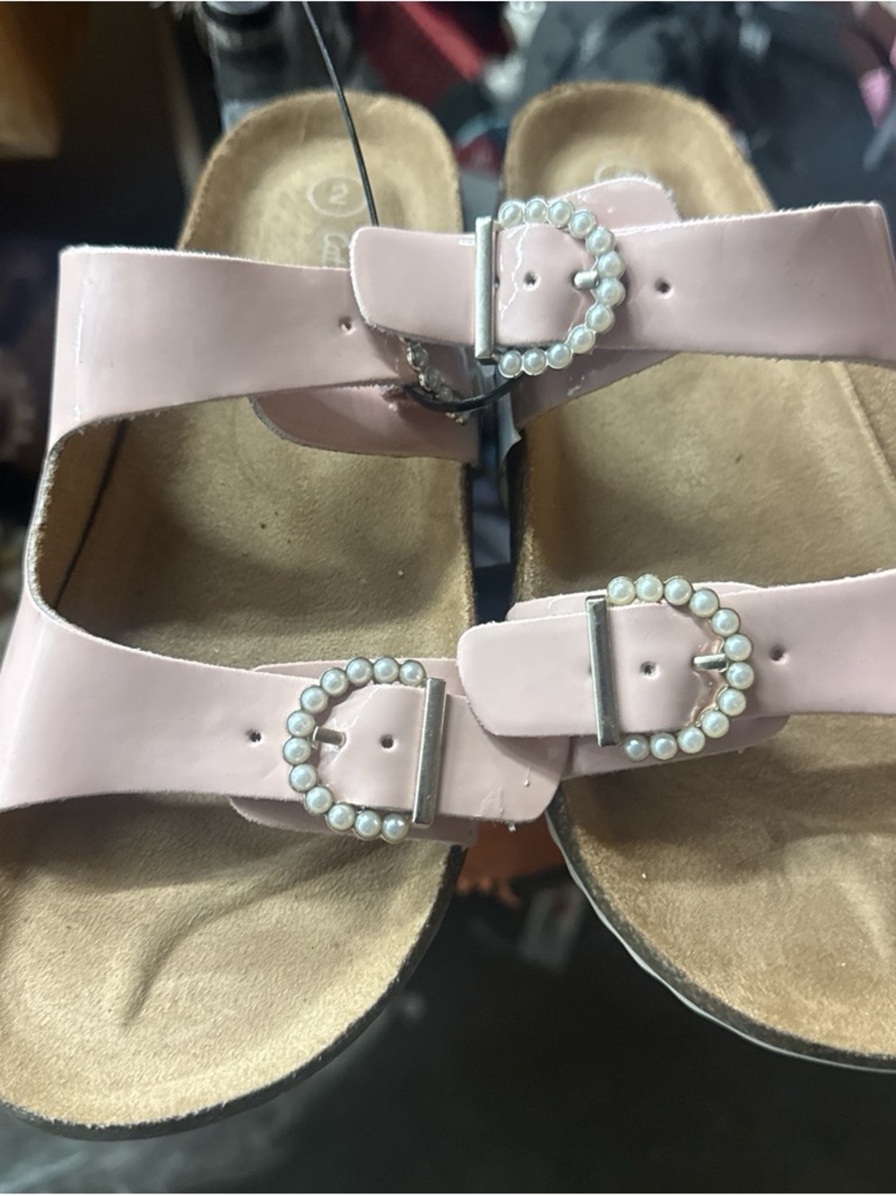 Cat & Jack Pale Pink Slide Sandals with Pearl Buckles